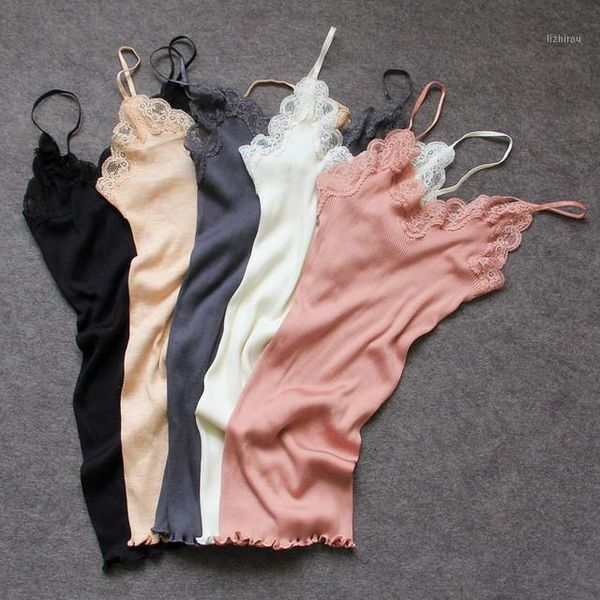 

camisoles & tanks 70% silk 30% cotton knit lace camisole vest sleepwear spaghetti strap sj309-2, Black;white