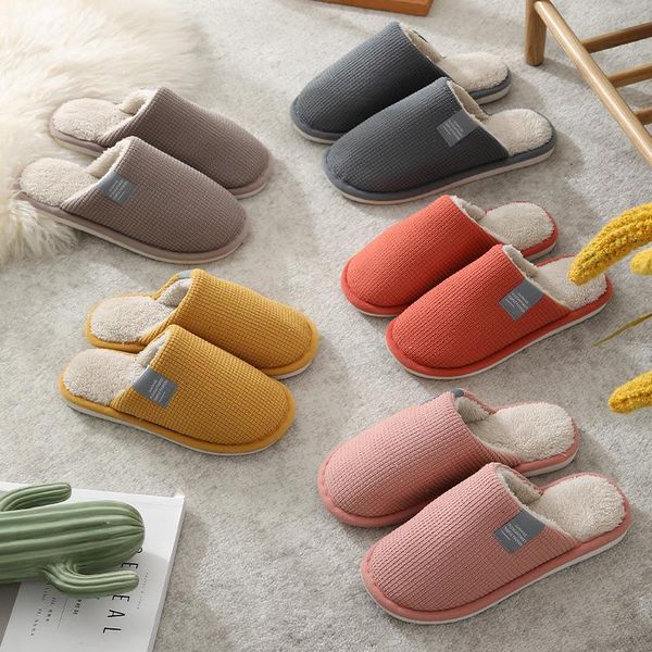 

couple plush cotton shoes winter warm slippers house home soft non-slip men lovers bedroom ladies girls boys cute fur slides, Black