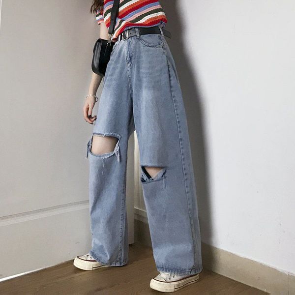 

jeans women's high-waisted jeans, wide leg to the knee, vintage, loose, high-street style, for girls of d307, Blue
