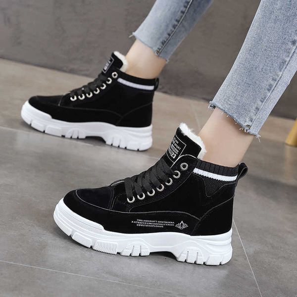 

ladies casual shoes lace-up fashion sneakers platform snow boots winter women boots warm plush women's shoes zapatos de mujer y0910, Black