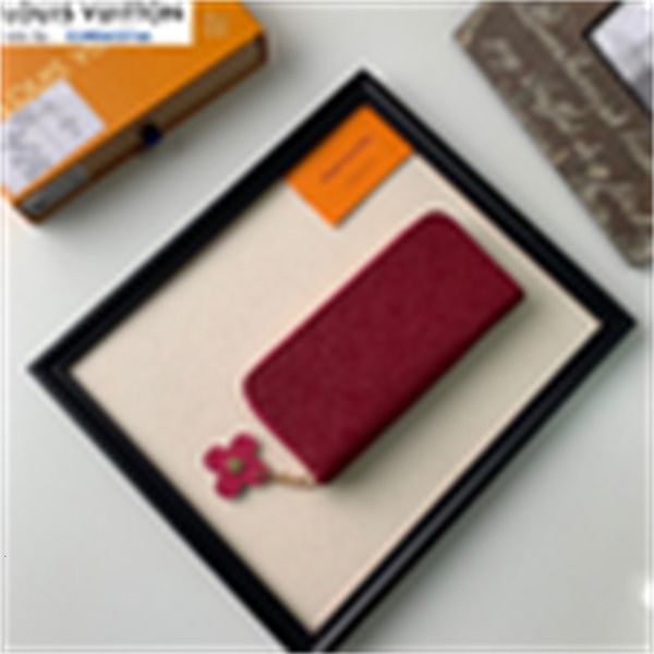 

long luxury m64161 floral zipper wallet rose red women real leather brand wallets chain wallet pouches key card holders designer phone cases, Red;black