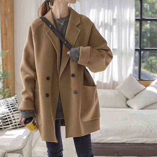 

woolen coat women's middle long 2021 autumn winter mori small loose korean thickened woolen, Black