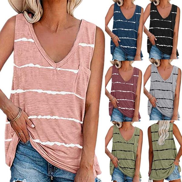 

women's fashion casual striped printed tank t-shirt tanks & camis, White