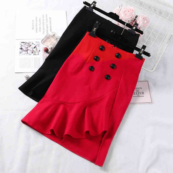 

casual dresses faldas mujer button red skirts womens new black pencil skirt women asymmetry winter autumn jupe femme korean clothes w1wl, Black;gray