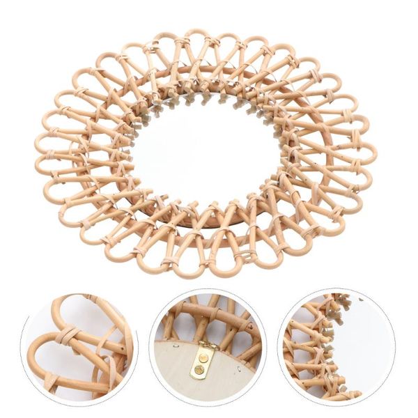

mirrors 1pc willow rattan woven mirror hand homestay wall art mirror(khaki)