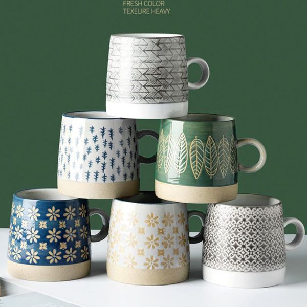

mugs japanese vintage ceramic mug breakfast milk cup oatmeal coffee teacup heat resistant office home drinkware tool 1pc
