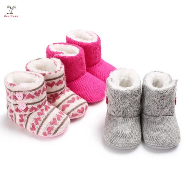 

boots winter warm baby boy girl born toddler lovely furry shoes heart shape button anti-slip soft knitted slippers, Black;grey