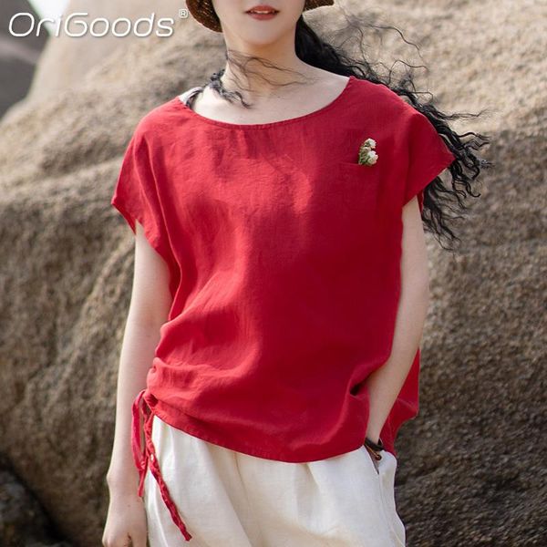 

women's blouses & shirts origoods plus size women 2021 summer solid red 100% linen large loose casual shirt cool thin e031, White