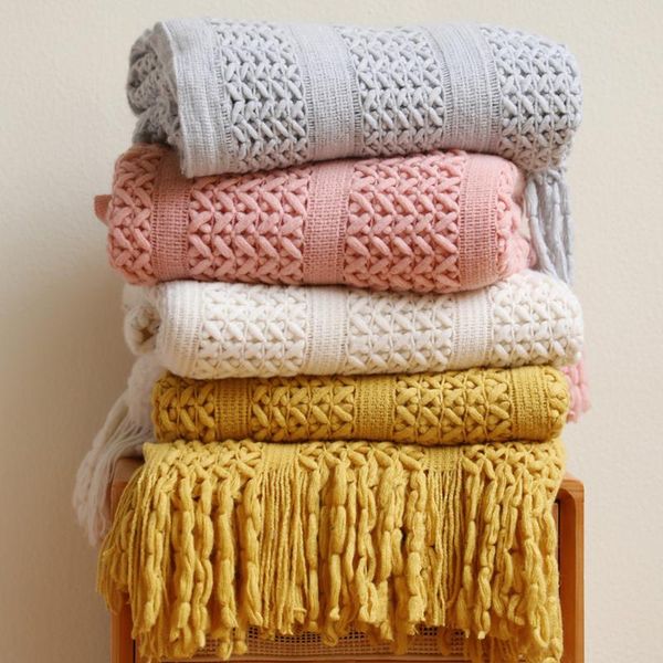 

blankets knitted blanket travel grey khaki sofa throw with tassels air condition