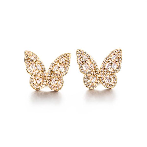 

stud fashion butterfly earrings for women punk rhinestone style cute girl zircon jewelry wholesale, Golden;silver