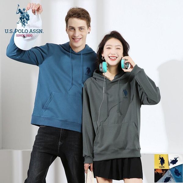 

men's hoodies & sweatshirts u.s. assn. couple style hooded classic sweater men and women fashion high-end embroidery sports loose soft, Black