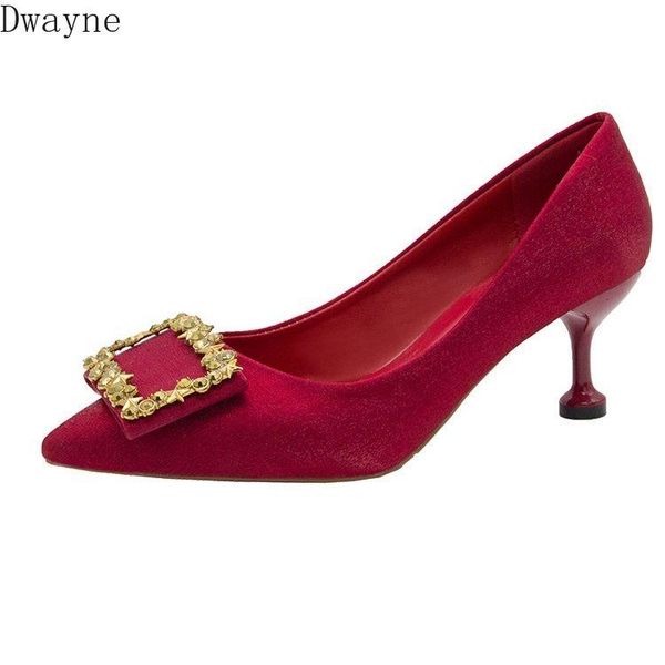 

dress shoes 2021 satin face pointed fine with square buckle rhinestone wild single women, Black