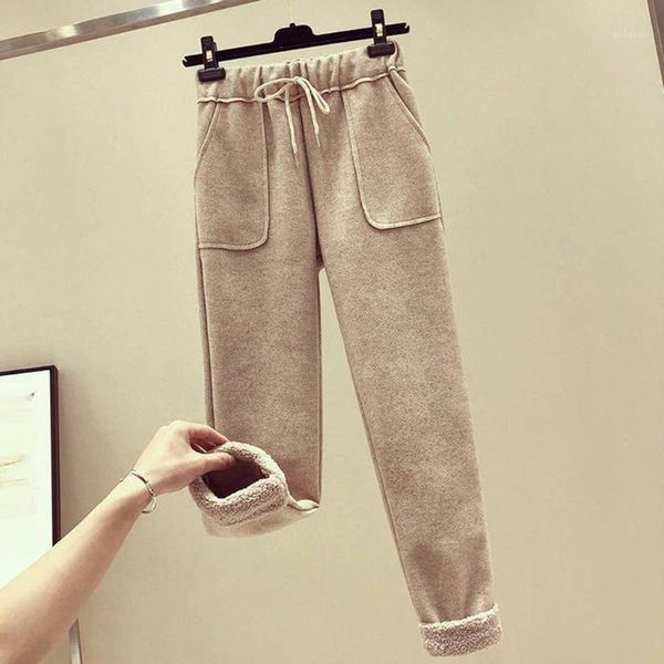 

women's pants & capris fashion womens pure color classic 2021 winter thicken keep warm pocket casual beige harem pants#g7, Black;white