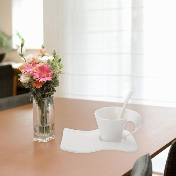 

mugs 70ml modern ceramic coffee latte tea cup mug with wave shaped saucer and spoon