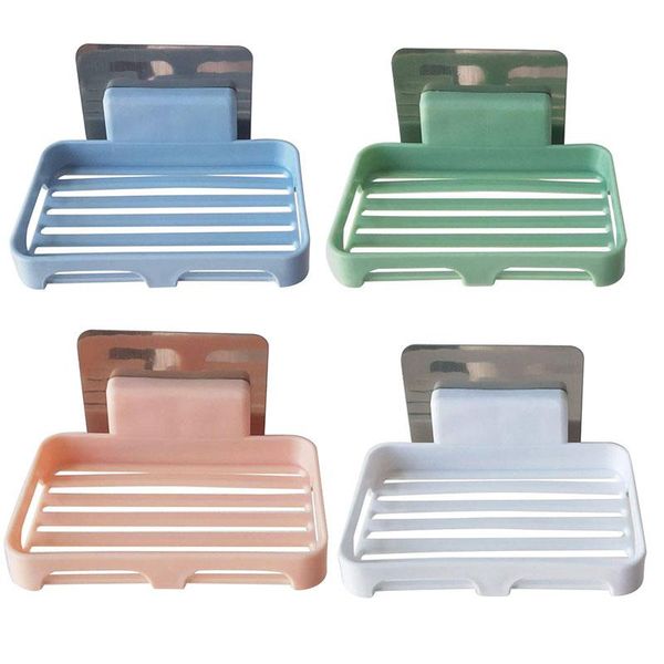 

4pcs soap dishes wall-mounted punch bar holder with drainage design box for bathroom kitchen