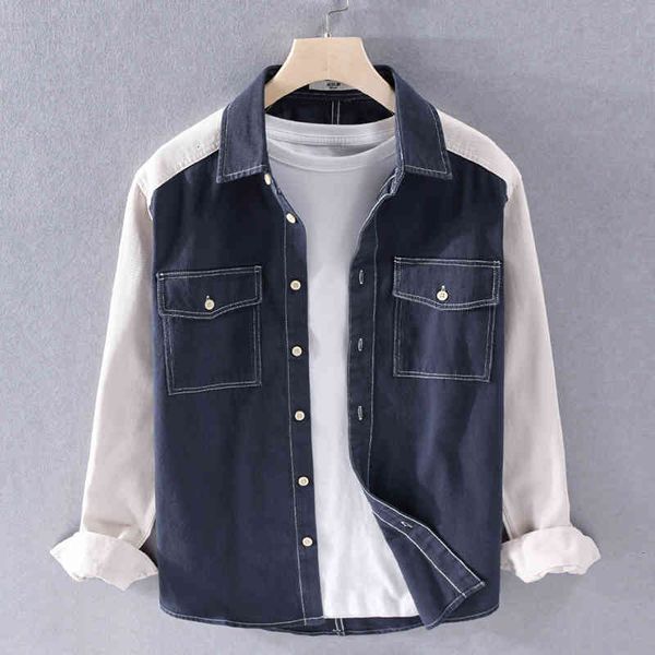 

men's t-shirts 100% cotton style long sleeve casual patchwork shirts for men fashion comfortable brand shirt mens camisa chemise 65e8, White;black
