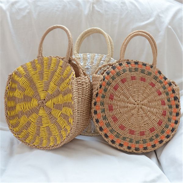 

rattan capacity designer wicker straw woven round hand fashion versatile women's bag, Black;red