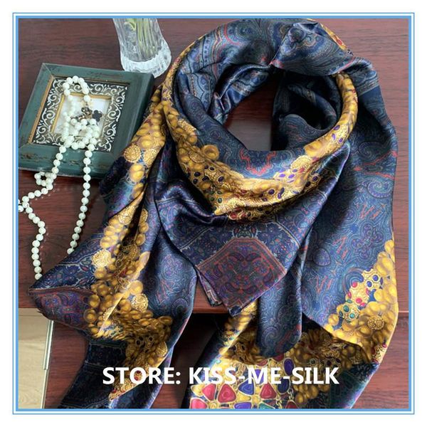 

scarves kms silk crepe satin plain scarf large square shawl for girl lady woman 140*140cm/60g, Blue;gray