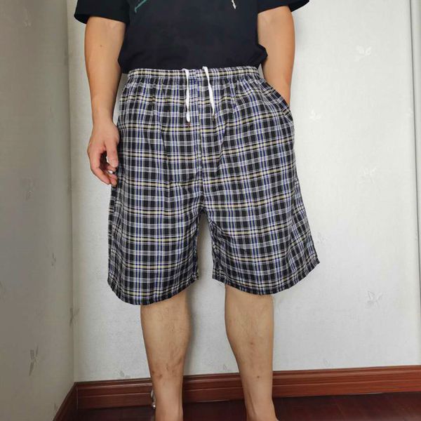 

underpants the high-quality goods men's beach cotton plaid five point leisure sports simple home pants pajamas, Black;white