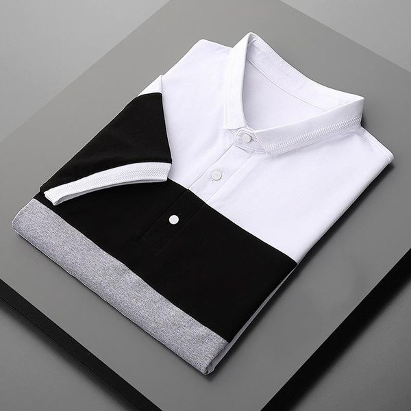 

men's polos 2021 summer short sleeve shirt casual fashion trend loose large size white lapel top, White;black