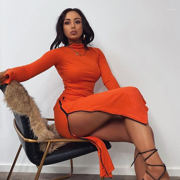 

casual dresses women wide split zip up fall chinese style solid color long sleeve waist slim midi cheongsam for women1 ei1p, Black;gray