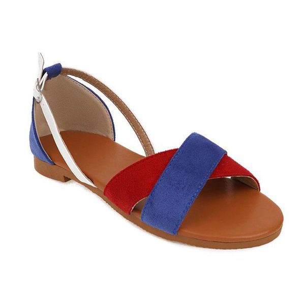 

sandals 2021 summer sandal hollow out flat red blue white mixed colours women's shoes cross tie flock lazy big size 35-43, Black