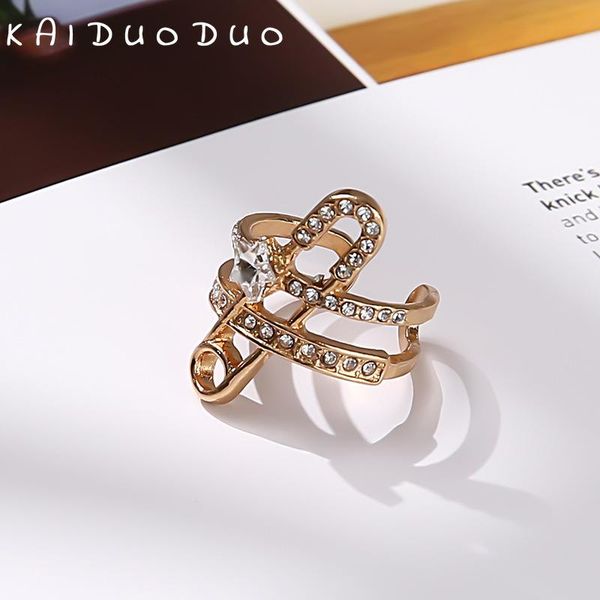 

wedding rings opening finger ring fine party gift for women original design luxury adjustable jewelry gold color brooch paperclip female, Slivery;golden