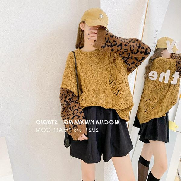 

women's sweaters clothing big sweater patchwork pullover loose coat the spring fall 2021 korean lazy style, White;black