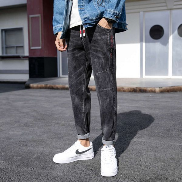 

jeans stretch men's winter autumn and casual fashion elastic waist versatile loose small straight pants lov slto, Blue