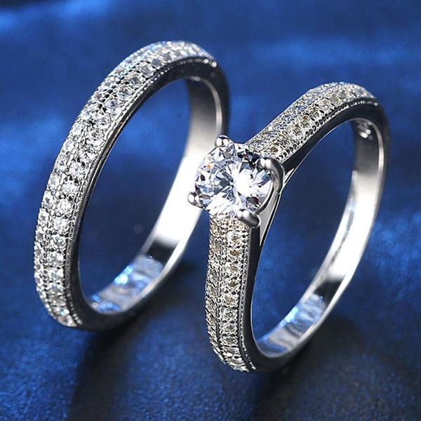 

cluster rings luxury zircon diamond stackable layered set for women femme engagement white gold color jewelry anillo girlfriend gift, Golden;silver