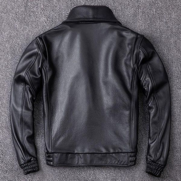 

men's leather & faux large size xxxxl mens jacket short motorcycles pilot real design classic british business man coat, Black