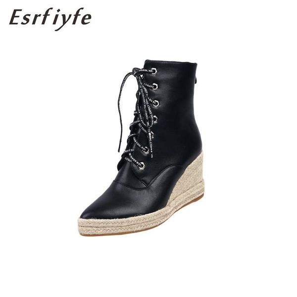 

boots esrfiyfe 2021 microfiber high heels ankle for women platform wedges ladies autumn winter shoes woman black beige