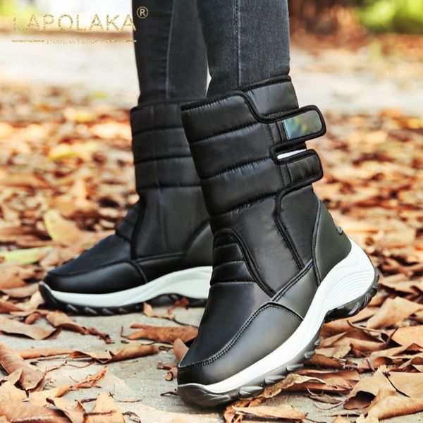 

boots lapolaka 2021 winter warm fur comfortable shoes ladies cosy heel ins dropship wholesale woman, Black
