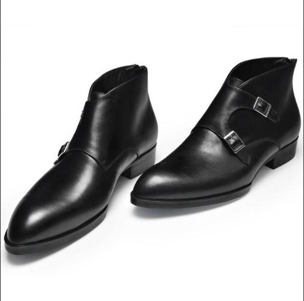 

boots high heels men black leather ankle pointed toe for party dress big size