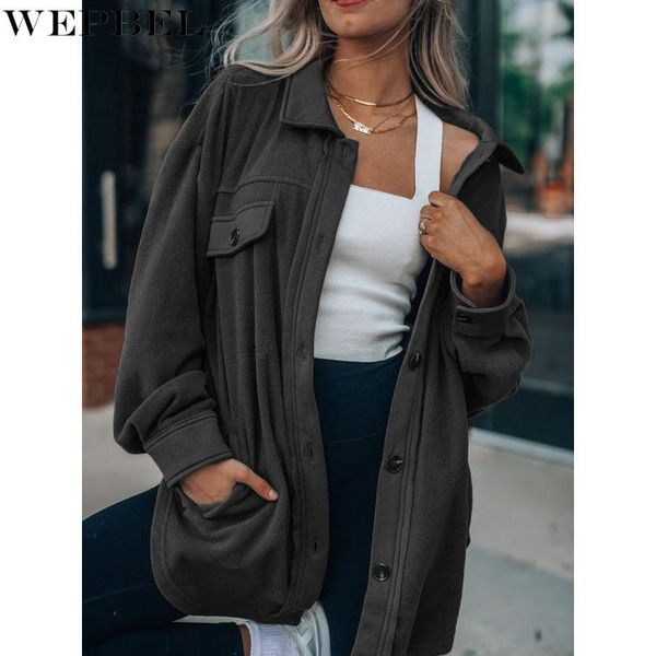 

women's jackets wepbel coat autumn loose pockets splicing casual long sleeve single-breasted solid color turn-down collar, Black;brown