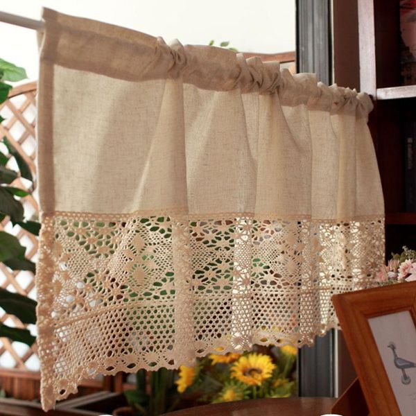 

curtain & drapes tiyana half with crochet lace short kitchen cotton linen caffee curtaincabinet dust-proof dl059#4