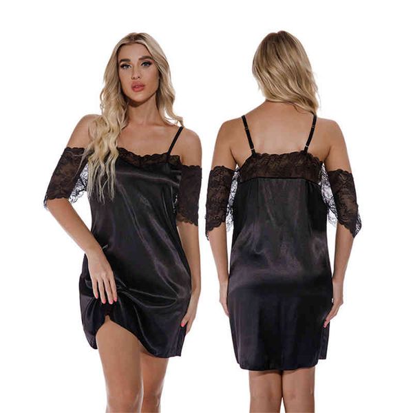 

europe and america women's pajamas silk underwear short sleeves and halter skirt 211208, Black;white