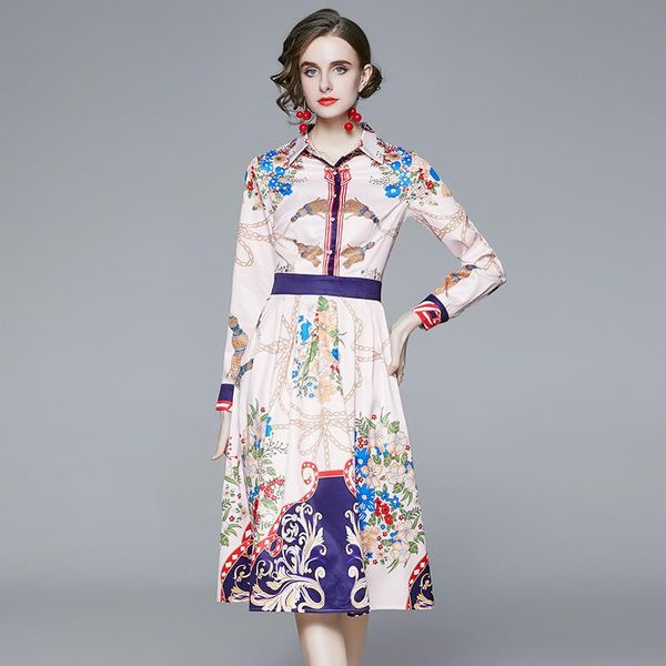 

casual dresses autumn fashion slim printed long dress women elegant shirt 2021 office lady print sleeve midi, Black;gray