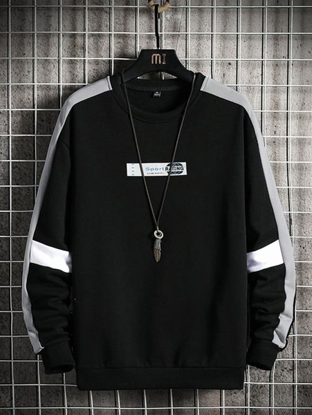 

men letter graphic contrast panel pullover i21k#, Black