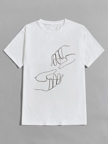 

romwe guys hand print tee 72v7#, White;black