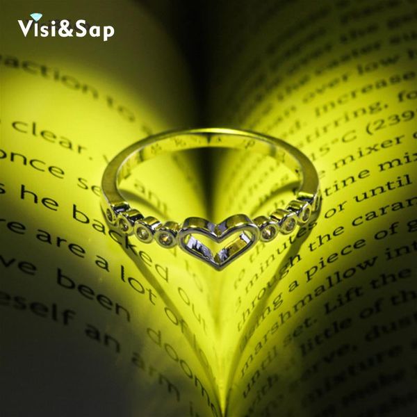 

wedding rings visisap heart-shaped fashion love ring women's index finger hollowed out with stone simple classic jewelry b2822, Slivery;golden
