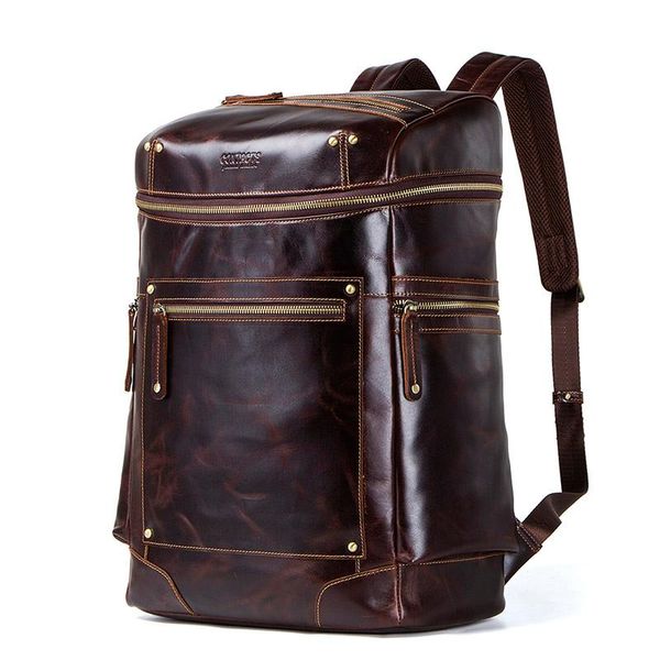 

backpack leather vintage shoulder bag for men large capacity travel backpacks 13.3 inch laptop