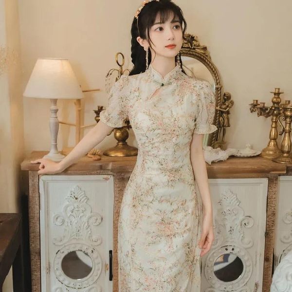 

ethnic clothing retro cheongsam dress modern 2021 chinese improved cheongsams embroidery qipao oriental wedding party floral plus size, Red