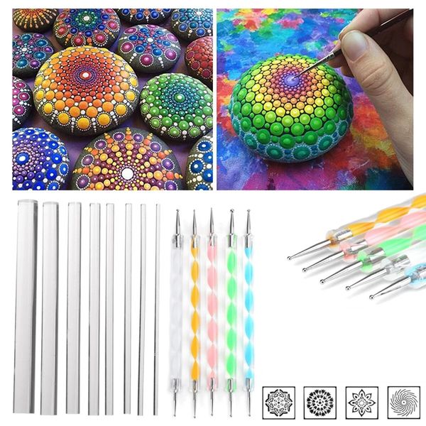 

13pcs mandala dotting tools set rock painting kit nail art pen paint stencil, Silver