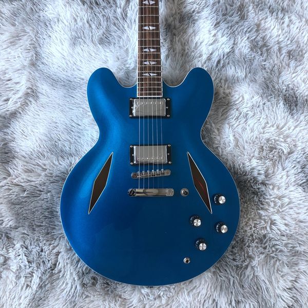 

hollow body electric guitar blue dust color rose wood fingerboard made in china