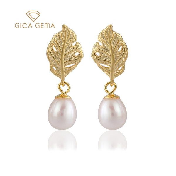 

dangle & chandelier gica gema classic 925 sterling silve leaf earrings freshwater pearl for women fine jewelry wholesale, Silver