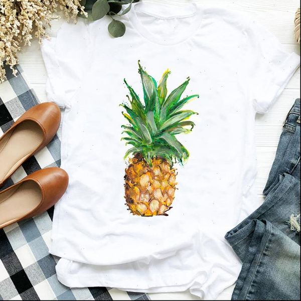 

pineapple fruit cute watercolor womens t shirt fashion trend clothing tee clothes graphic, White