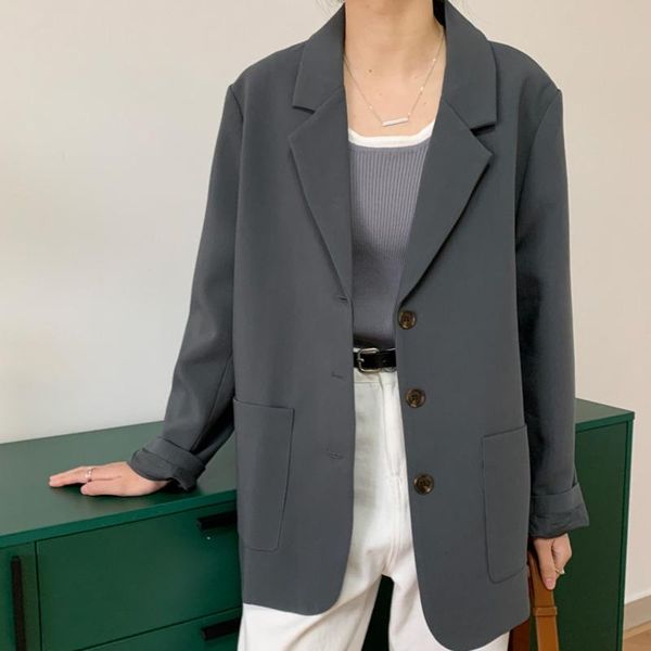 

women's suits & blazers [ewq] korea chic simple trend women solid color lapel single-breasted loose fashion long-sleeved blazer autumn, White;black