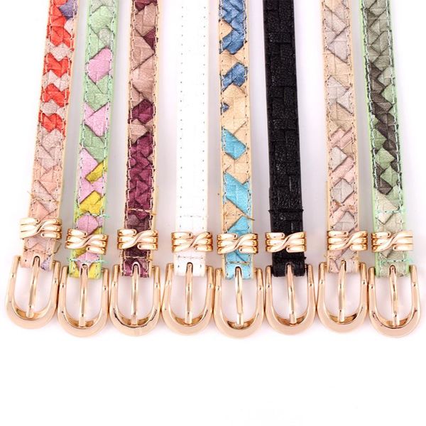 

belts girl broken flower imitation leather jeans belt female candy color painted painting decorative pattern narrow lady, Black;brown