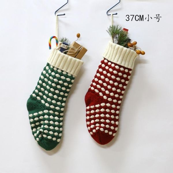 

christmas decorations small 37cm stocking set decoration pendant gift bag knitted wool candy polka dot wall